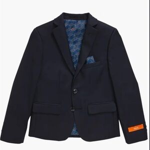 TALLIA Dark Blue Blazer with Patterned Lining Boys Suit Coat